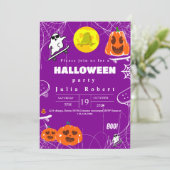 spookskateboard Halloween pompoen paarse Kaart (Staand voorkant)