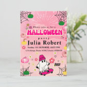 spookskateboard Halloween pompoen roze Kaart (Staand voorkant)