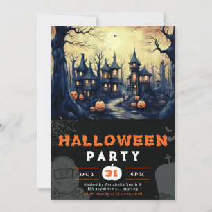 Spookstad Huizen Pompoenen Halloween Kaart