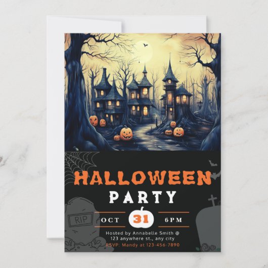 Spookstad Huizen Pompoenen Halloween Kaart (Voorkant)