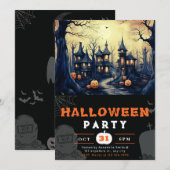 Spookstad Huizen Pompoenen Halloween Kaart (Voorkant / Achterkant)