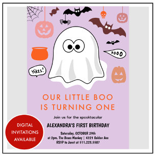 Spooktactulair Schattig Geest Halloween 1e verjaar Kaart