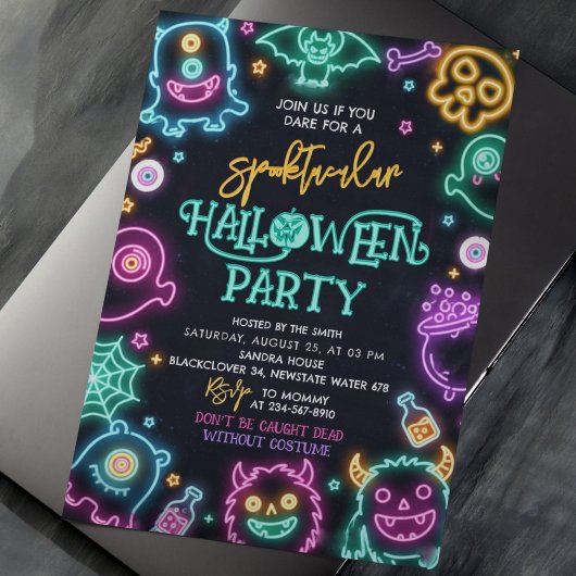 Spooktactulaire Neon Halloween Uitnodiging