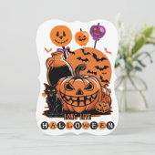 Spooktaculair Halloween-plezier met Schattigee zwa Kaart (Staand voorkant)