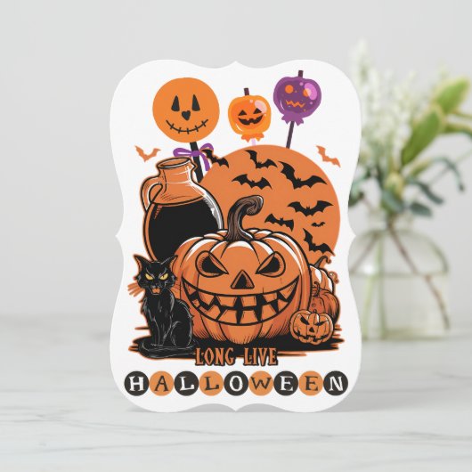 Spooktaculair Halloween-plezier met Schattigee zwa Kaart (Staand voorkant)