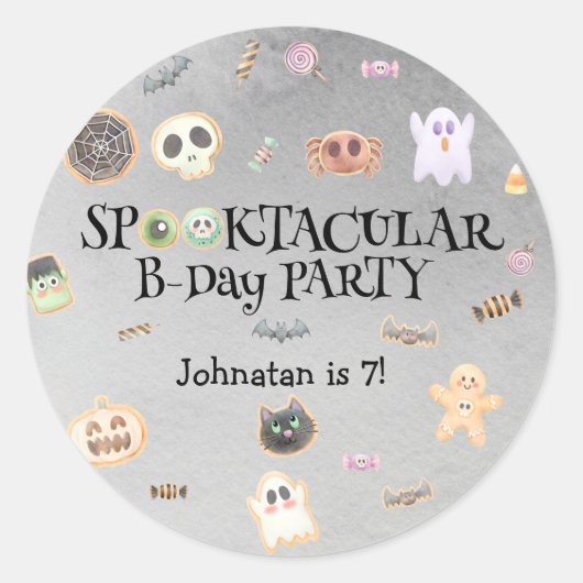 Spooktaculair kinder verjaardagsfeestje ronde sticker (Voorkant)