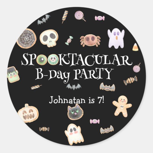 Spooktaculair kinder verjaardagsfeestje ronde sticker (Voorkant)