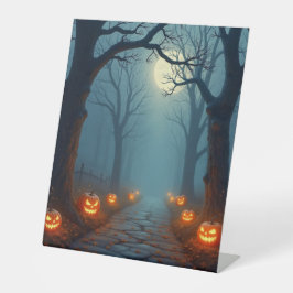 Spooktaculair pompoenpad reclamebord met voetstuk