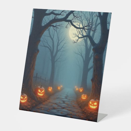 Spooktaculair pompoenpad reclamebord met voetstuk (Voorkant)