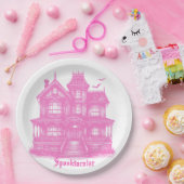 Spooktaculair roze spookhuis Halloween Papieren Bordje (Feest)