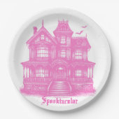 Spooktaculair roze spookhuis Halloween Papieren Bordje (Voorkant)