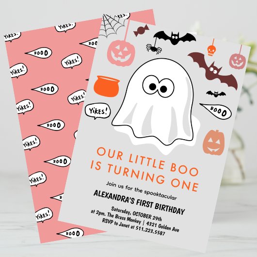 Spooktaculaire Cute Ghost Halloween 1e verjaardag Kaart