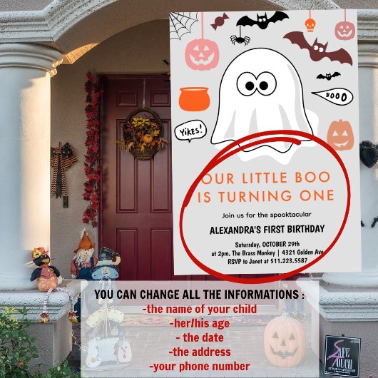 Spooktaculaire Cute Ghost Halloween 1e verjaardag Kaart