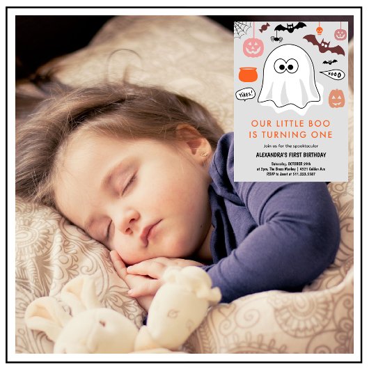 Spooktaculaire Cute Ghost Halloween 1e verjaardag Kaart