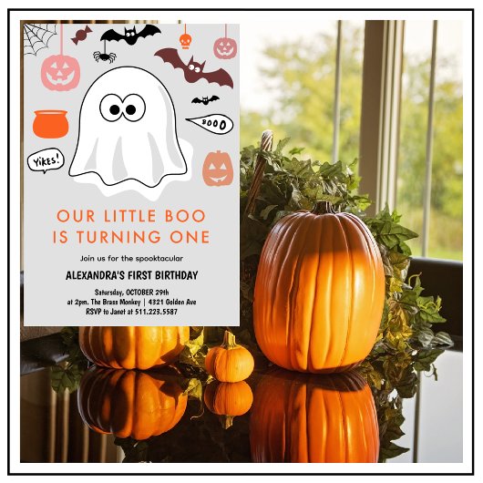 Spooktaculaire Cute Ghost Halloween 1e verjaardag Kaart