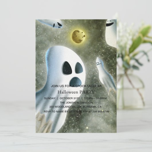 Spooktaculaire Dark Haunted House Halloween Party Kaart (Staand voorkant)