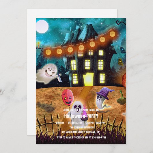 Spooktaculaire Dark Haunted House Halloween Party  Kaart (Voorkant / Achterkant)