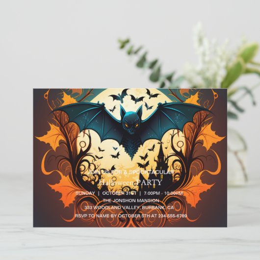 Spooktaculaire Dark Haunted House Halloween Party Kaart (Staand voorkant)