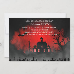 Spooktaculaire Dark Haunted House Halloween Party Kaart