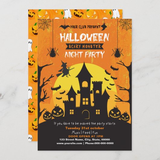 Spooktaculaire Dark Haunted House Halloween Party Kaart (Voorkant / Achterkant)