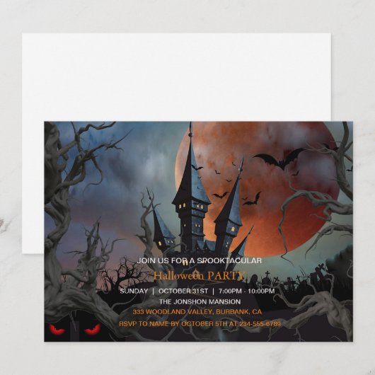 Spooktaculaire Dark Haunted House Halloween Party  Kaart (Voorkant / Achterkant)