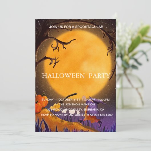 Spooktaculaire Dark Haunted House Halloween Party Kaart (Staand voorkant)