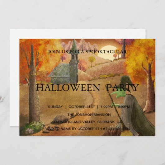 Spooktaculaire Dark Haunted House Halloween Party Kaart (Voorkant / Achterkant)