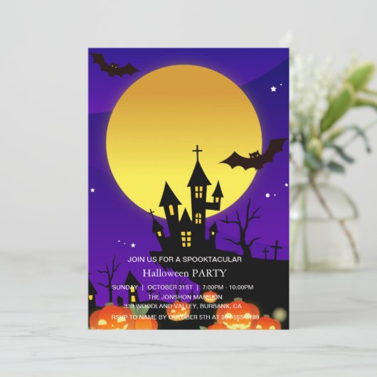 Spooktaculaire Dark Haunted House Halloween Party  Kaart (Staand voorkant)