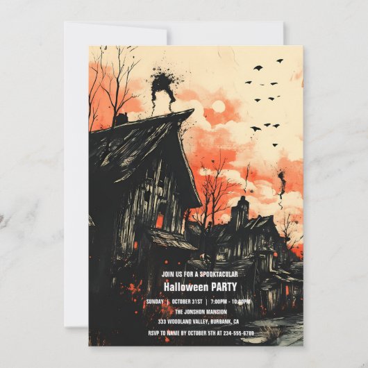 Spooktaculaire Dark Haunted House Halloween Party  Kaart (Voorkant)