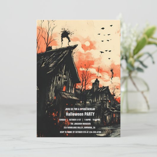 Spooktaculaire Dark Haunted House Halloween Party  Kaart (Staand voorkant)