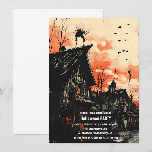 Spooktaculaire Dark Haunted House Halloween Party  Kaart (Voorkant / Achterkant)