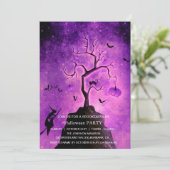 Spooktaculaire Dark Haunted Witch Halloween Party Kaart (Staand voorkant)