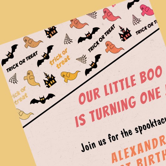 Spooktaculaire Ghost Pink Halloween 1e verjaardag Kaart