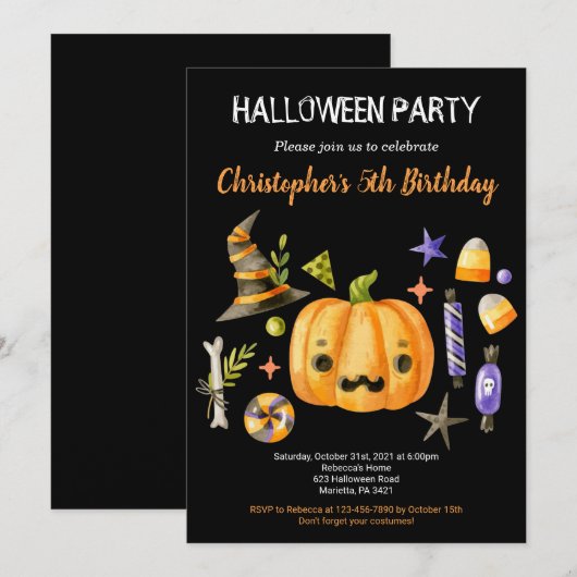 Spooktaculaire halloween Bash kinderen van Birthda Kaart (Voorkant / Achterkant)