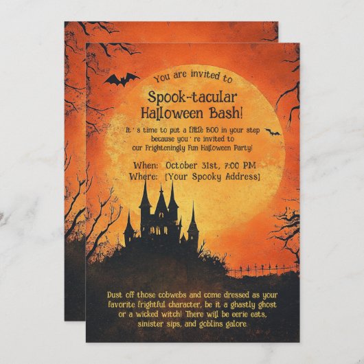 Spooktaculaire Halloween Bash-uitnodiging Kaart (Voorkant / Achterkant)