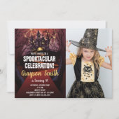 Spooktaculaire Halloween Birthday Invitation foto Kaart (Voorkant)