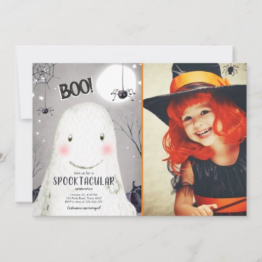 Spooktaculaire Halloween Ghost Boo Spider Verjaard Kaart (Voorkant)