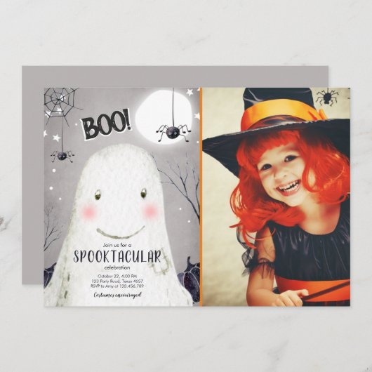 Spooktaculaire Halloween Ghost Boo Spider Verjaard Kaart (Voorkant / Achterkant)