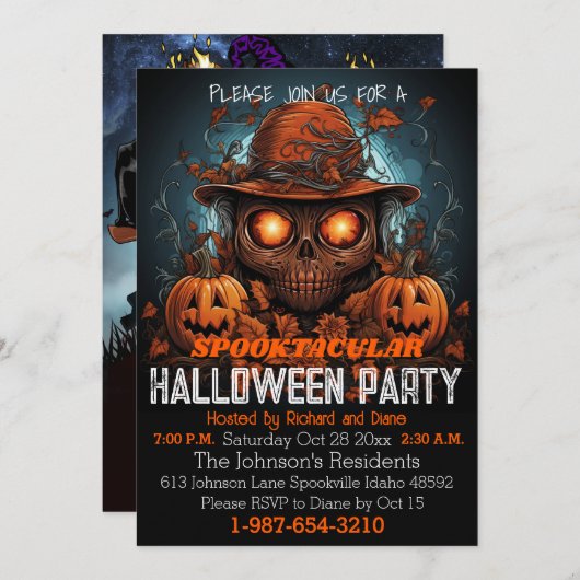 Spooktaculaire halloween-partij kaart (Voorkant / Achterkant)