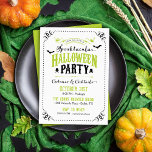 Spooktaculaire halloween-partij kaart<br><div class="desc">Moderne chic Halloween-kostumepartijuitnodigingsontwerp met bijtende typografie en een schattig gestippeld kader met details over de rolhoek. Het ontwerp is compleet met klapbare vlekken en schedel. Voeg je partijgegevens toe aan de creëer van een aangepast object in een soort uitnodiging. Klik op de knop IT AANPASSEN om lettertypen aan te passen,...</div>