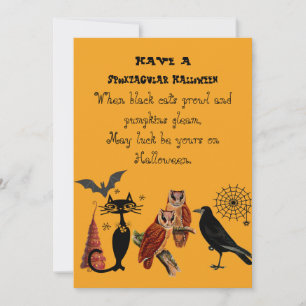 Spooktaculaire Halloween Poem Black Cat Owls Raven Feestdagenkaart