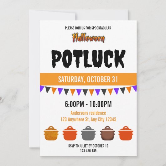 Spooktaculaire Halloween Potluck Uitnodiging (Voorkant)