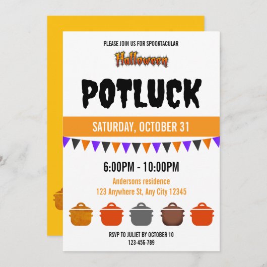 Spooktaculaire Halloween Potluck Uitnodiging (Voorkant / Achterkant)