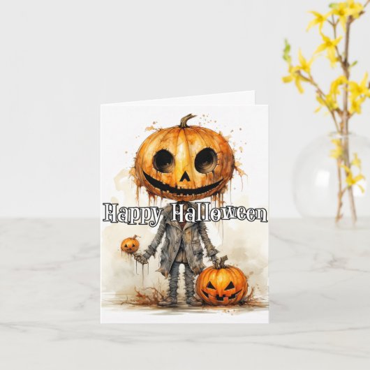 Spooktaculaire Halloween Pumpkin Scarecrow Art Kaart (Gele Bloem)