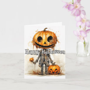 Spooktaculaire Halloween Pumpkin Scarecrow Art Kaart