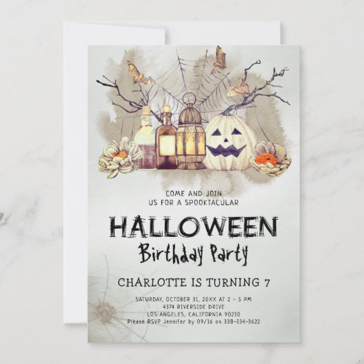 Spooktaculaire Kinder Halloween Birthday Uitnodigi Kaart (Voorkant)