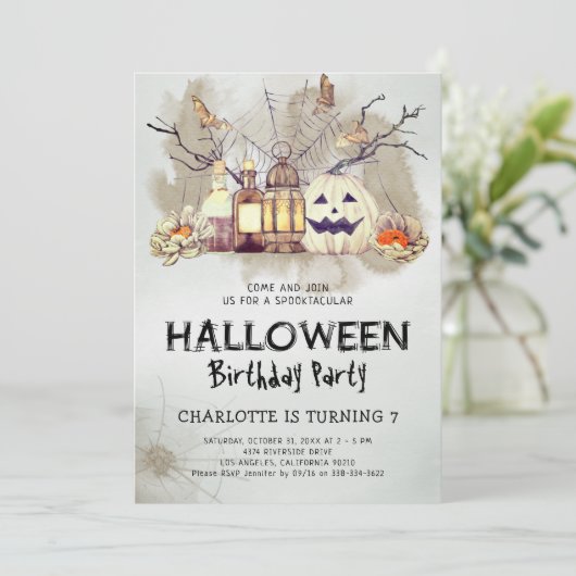 Spooktaculaire Kinder Halloween Birthday Uitnodigi Kaart (Staand voorkant)