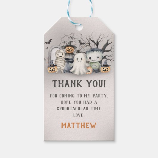 Spooktaculaire Kinder Halloween-verjaardag Cadeaulabel (Voorkant)