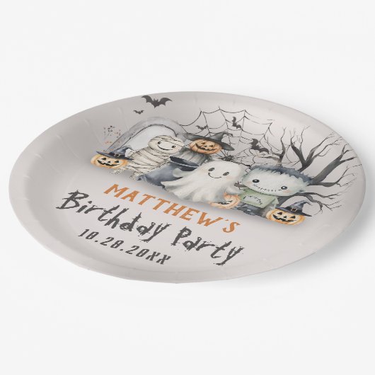 Spooktaculaire Kinder Halloween-verjaardag Papieren Bordje (Gekanteld)