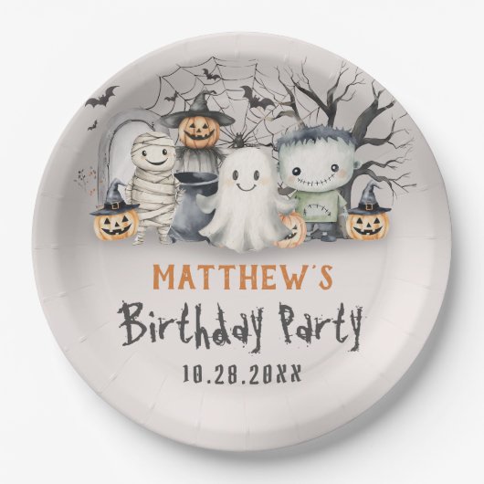 Spooktaculaire Kinder Halloween-verjaardag Papieren Bordje (Voorkant)